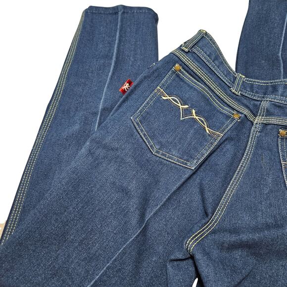 1980s Braxton Stretch Creased Blue Denim Jeans Contrasting White Thread 26 Inch - Picture 6 of 10